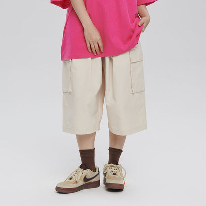 Unisex Shorts Retro Large Pocket Cropped Pants Loose Casual
