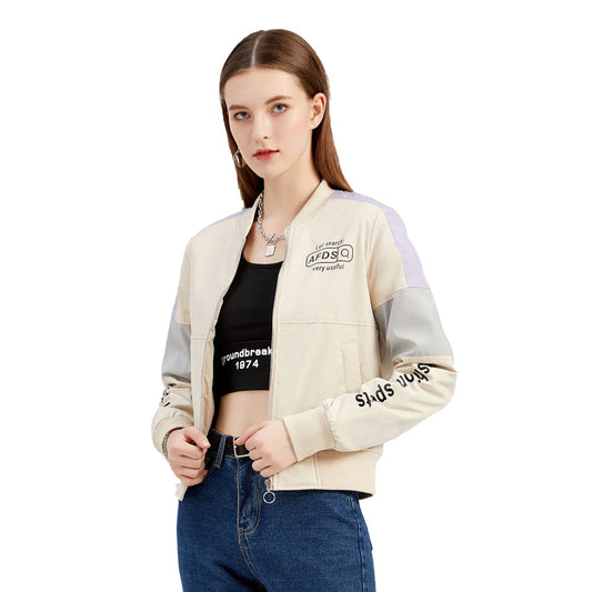 Women Trench Coat Spring and Autumn Jacket Clip Jacket Baseball Uniform Printed Pilot Jacket