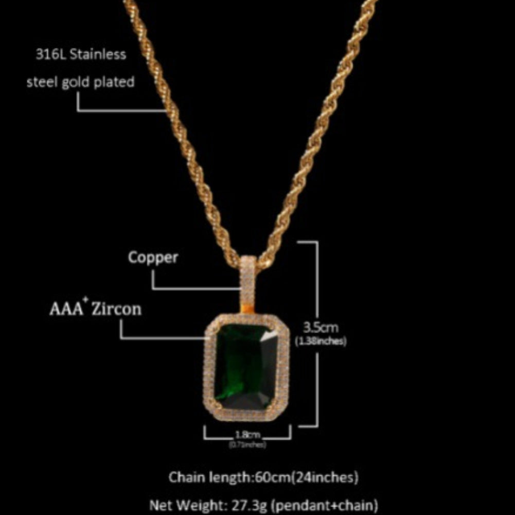 Jewelry Colored Square Solid Vintage Pendant Necklace with Diamonds ins Royalty Jesus Pieces Spectrum