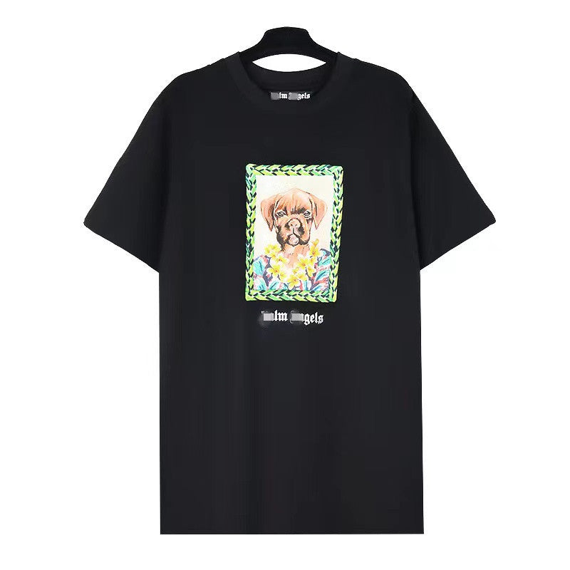 Palm Angels T Shirts Art Flower Short Sleeve T-shirt Men and Women Loose Half Sleeve