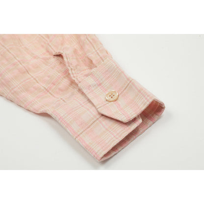 Unisex Shirts Our Legacy Pink Loose Checked Long Sleeve Shirt