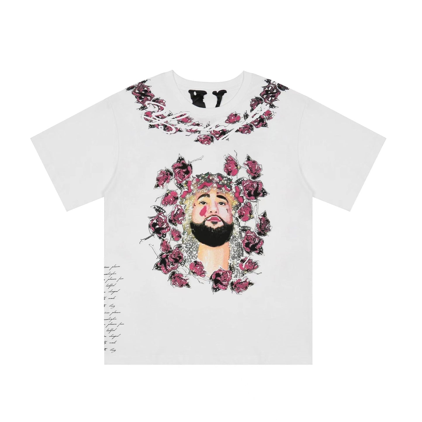 Vlone T Shirts Character Floral Short Sleeve T-shirt Printed Men and Women High Street Half Sleeve Shirt
