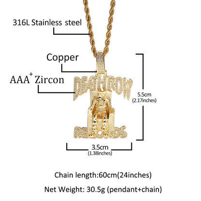 Jewelry DEATHROW Pendant Full Zircon Hiphop Letter Necklace Hip Hop St. Valentine's Royalty Word Up