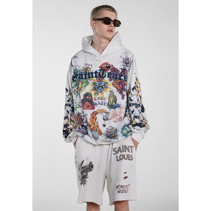 Unisex Hoodies Saint Michael Comic Pattern Loose Hoodie