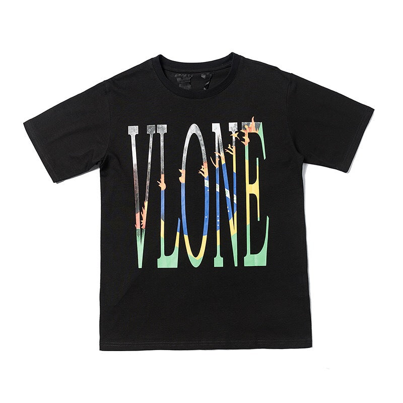 Vlone T Shirts Large V Printed Loose Couple Short Sleeve Men's and Women's T-shirt behind Flame Limit