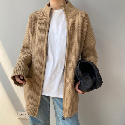 Women Cardigan Sweater Loose Autumn Zipper Jacket 8t7116