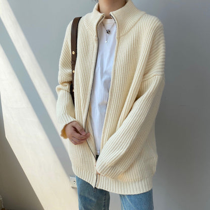 Women Cardigan Sweater Loose Autumn Zipper Jacket 8t7116