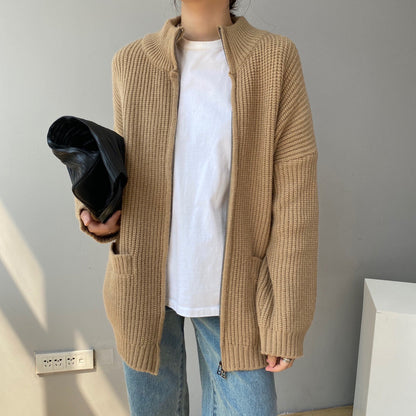 Women Cardigan Sweater Loose Autumn Zipper Jacket 8t7116