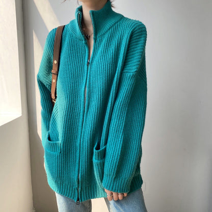 Women Cardigan Sweater Loose Autumn Zipper Jacket 8t7116