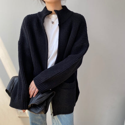 Women Cardigan Sweater Loose Autumn Zipper Jacket 8t7116