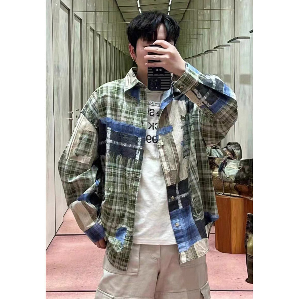Unisex Shirts Plaid Loose Casual Long Sleeve Shirt