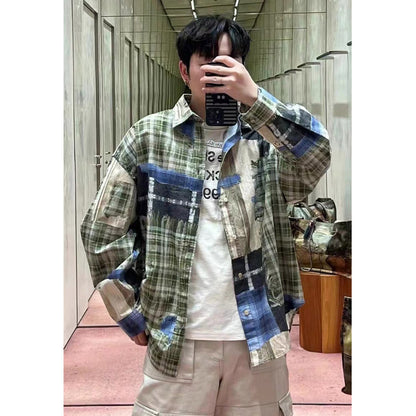 Unisex Shirts Plaid Loose Casual Long Sleeve Shirt