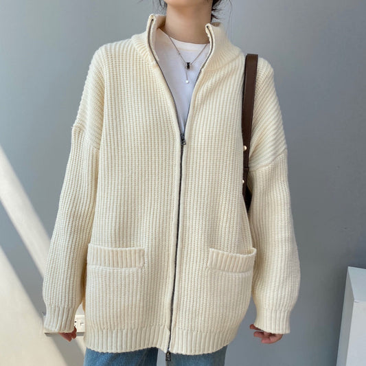Women Cardigan Sweater Loose Autumn Zipper Jacket 8t7116