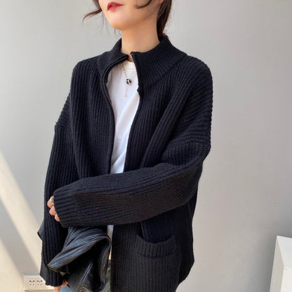 Women Cardigan Sweater Loose Autumn Zipper Jacket 8t7116