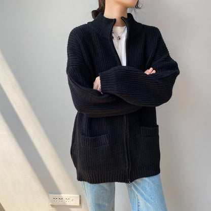 Women Cardigan Sweater Loose Autumn Zipper Jacket 8t7116