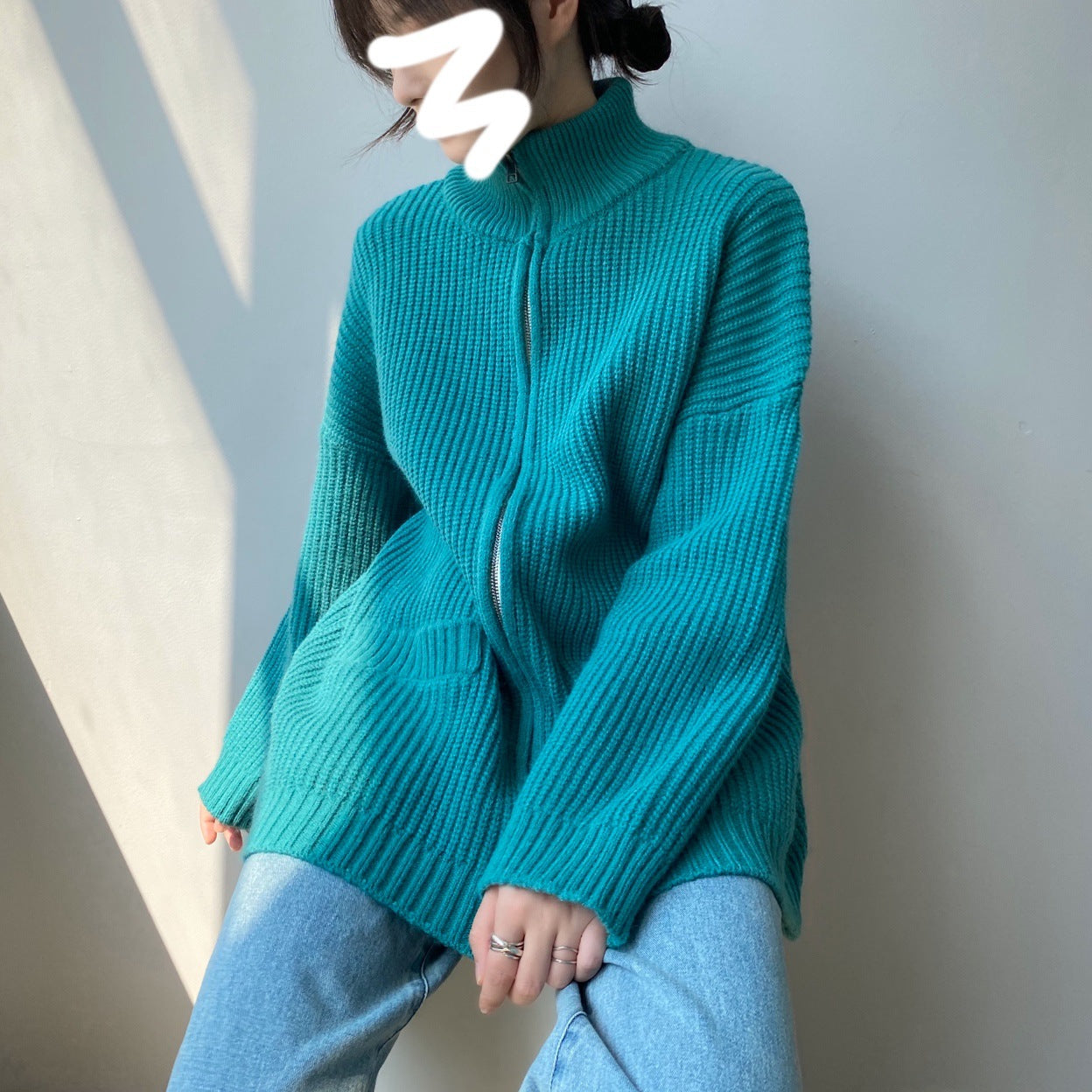 Women Cardigan Sweater Loose Autumn Zipper Jacket 8t7116