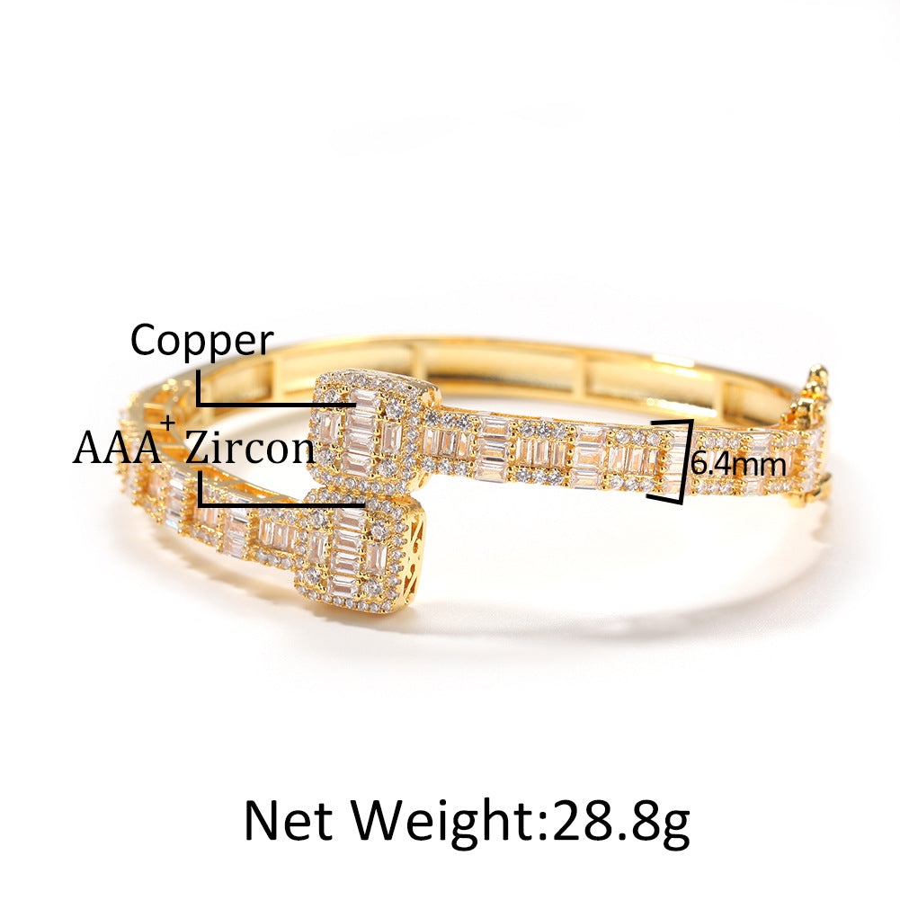 Bracelet HiphopT Square Zirconium Men's Bracelet Gold Plated ins St. Valentine's