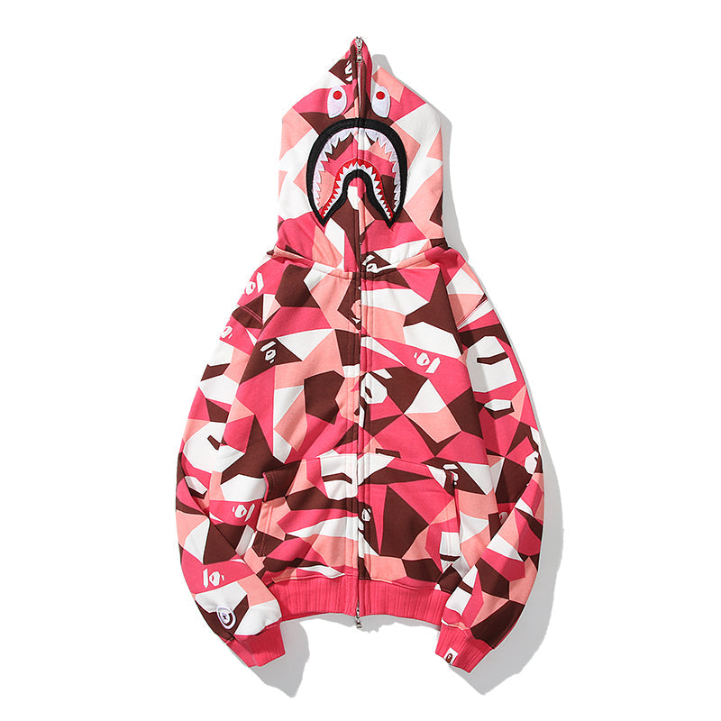 Geometric Designer Shark Full Zip Up Unisex Y2K Style Streetwear Crafted with High-Quality Material