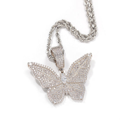 Jewelry Hip Hop Zircon Butterfly Pendant Necklace ins Wind Butterfly Animal St. Valentine's Spectrum