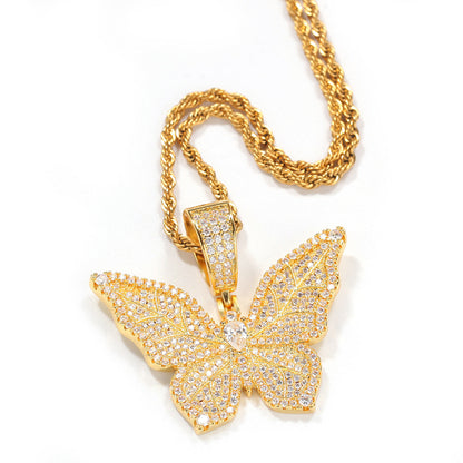 Jewelry Hip Hop Zircon Butterfly Pendant Necklace ins Wind Butterfly Animal St. Valentine's Spectrum