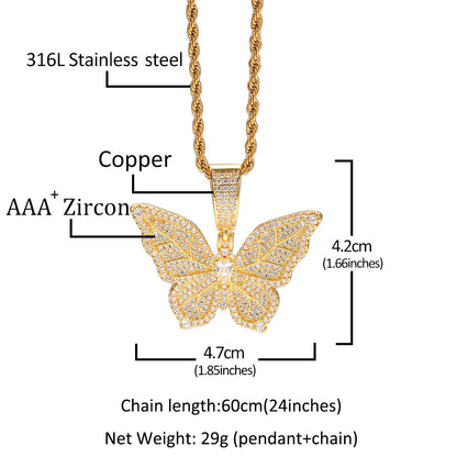 Jewelry Hip Hop Zircon Butterfly Pendant Necklace ins Wind Butterfly Animal St. Valentine's Spectrum