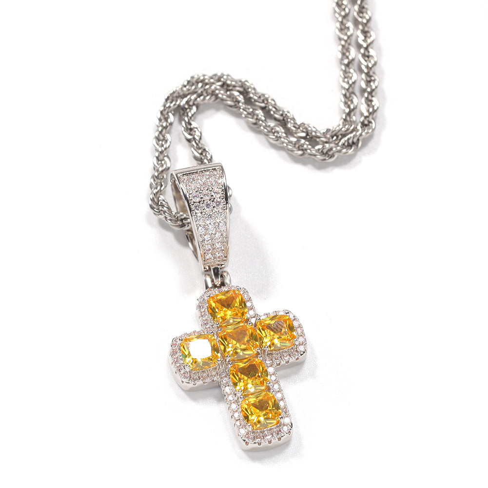 Jewelry Fashion Copper with Colored Zircon Cross Pendant Street rapper Spectrum