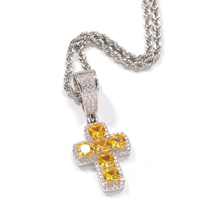 Jewelry Fashion Copper with Colored Zircon Cross Pendant Street rapper Spectrum