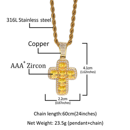 Jewelry Fashion Copper with Colored Zircon Cross Pendant Street rapper Spectrum