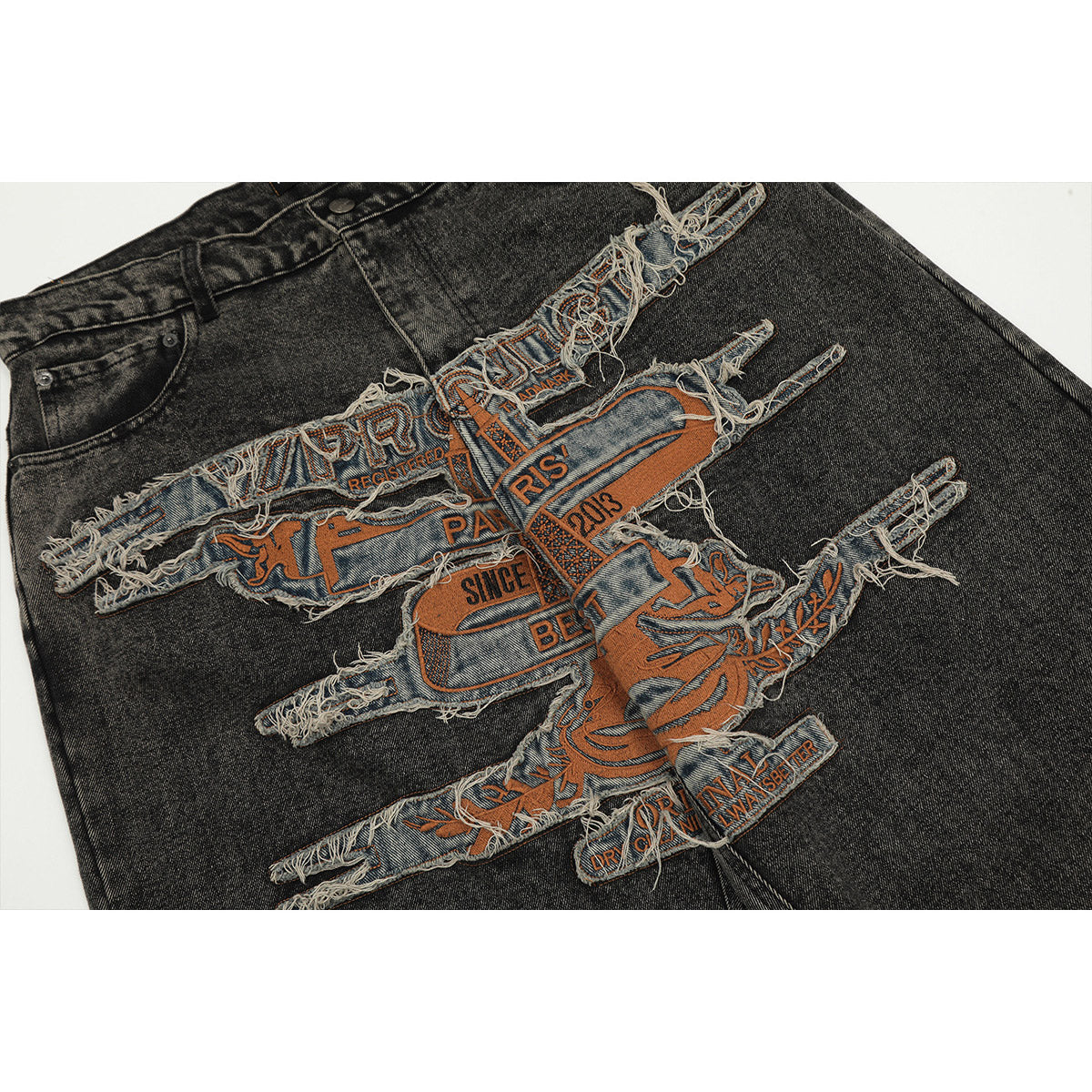 Unisex Pants Make Old Patch Embroidered Loose Jeans