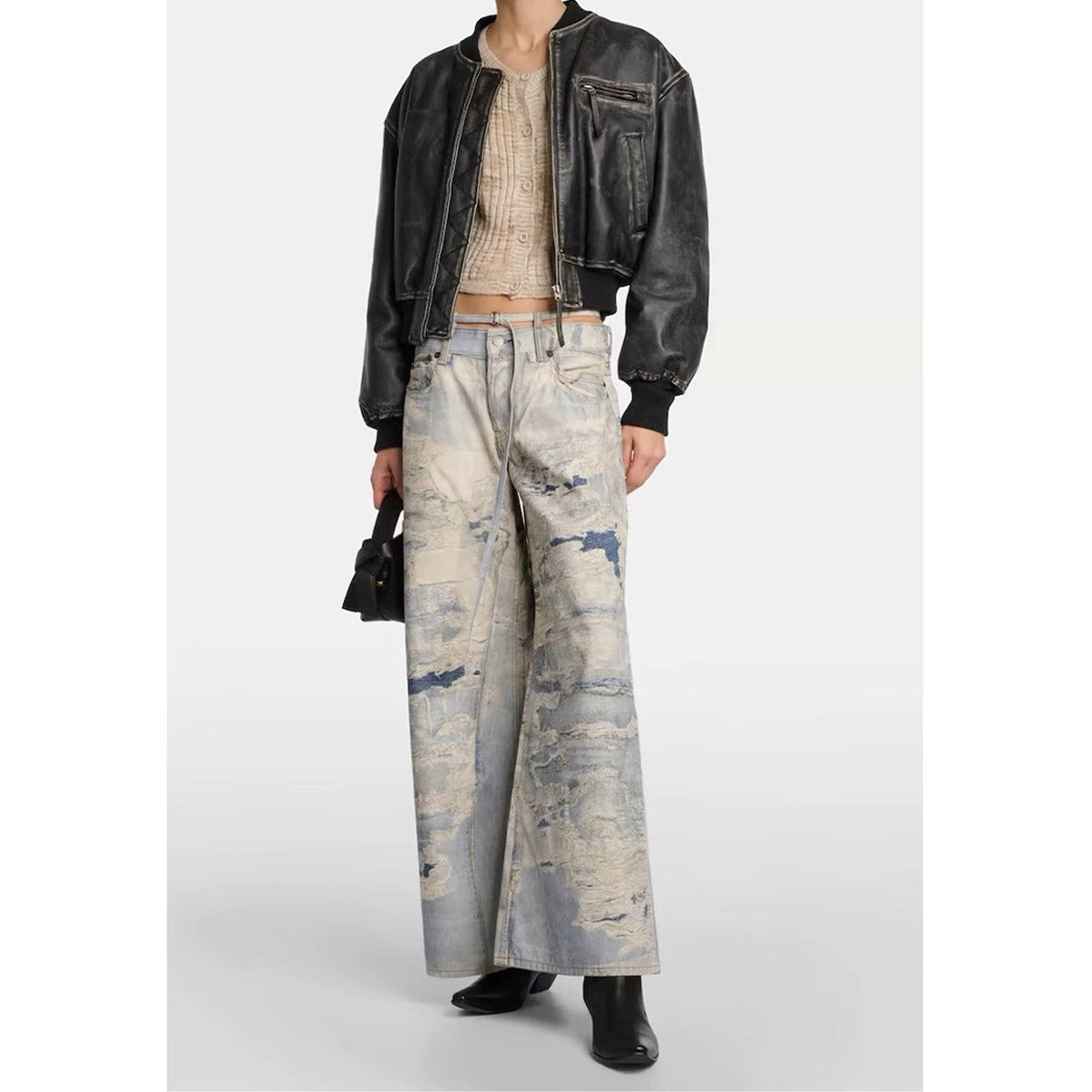 Unisex Pants Distressed Relaxed Wide-leg Jeans
