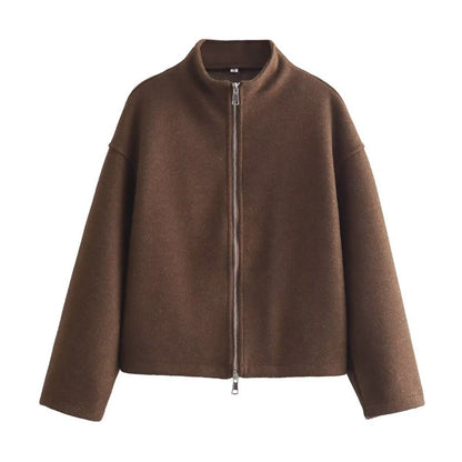 Women Tops Spring Double Zip Jacket Jacket Stand-Up Collar Top