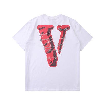 Vlone T Shirts Couple's Same Large V Printed Short Sleeve Men's and Women's High Street Loose T-shirt