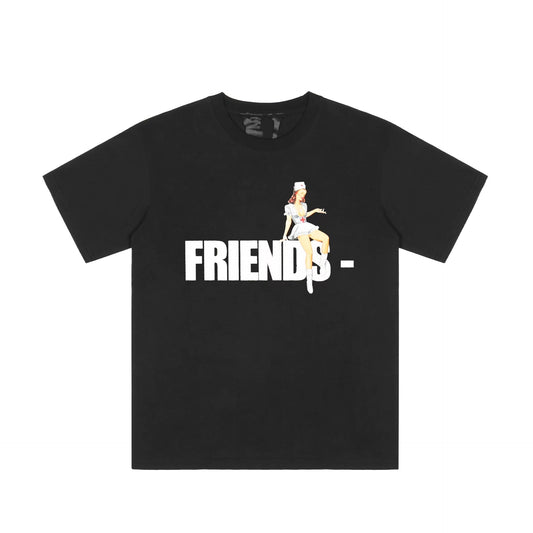 Vlone T Shirts Friends Nurse Large V Printed Short Sleeve T-shirt Men's and Women's High Street BF Half Sleeve