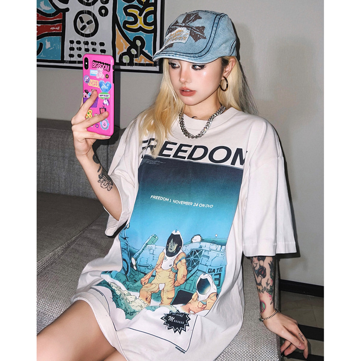Unisex T-Shirts Saint Michael FREEDOM Loose Casual T-Shirt
