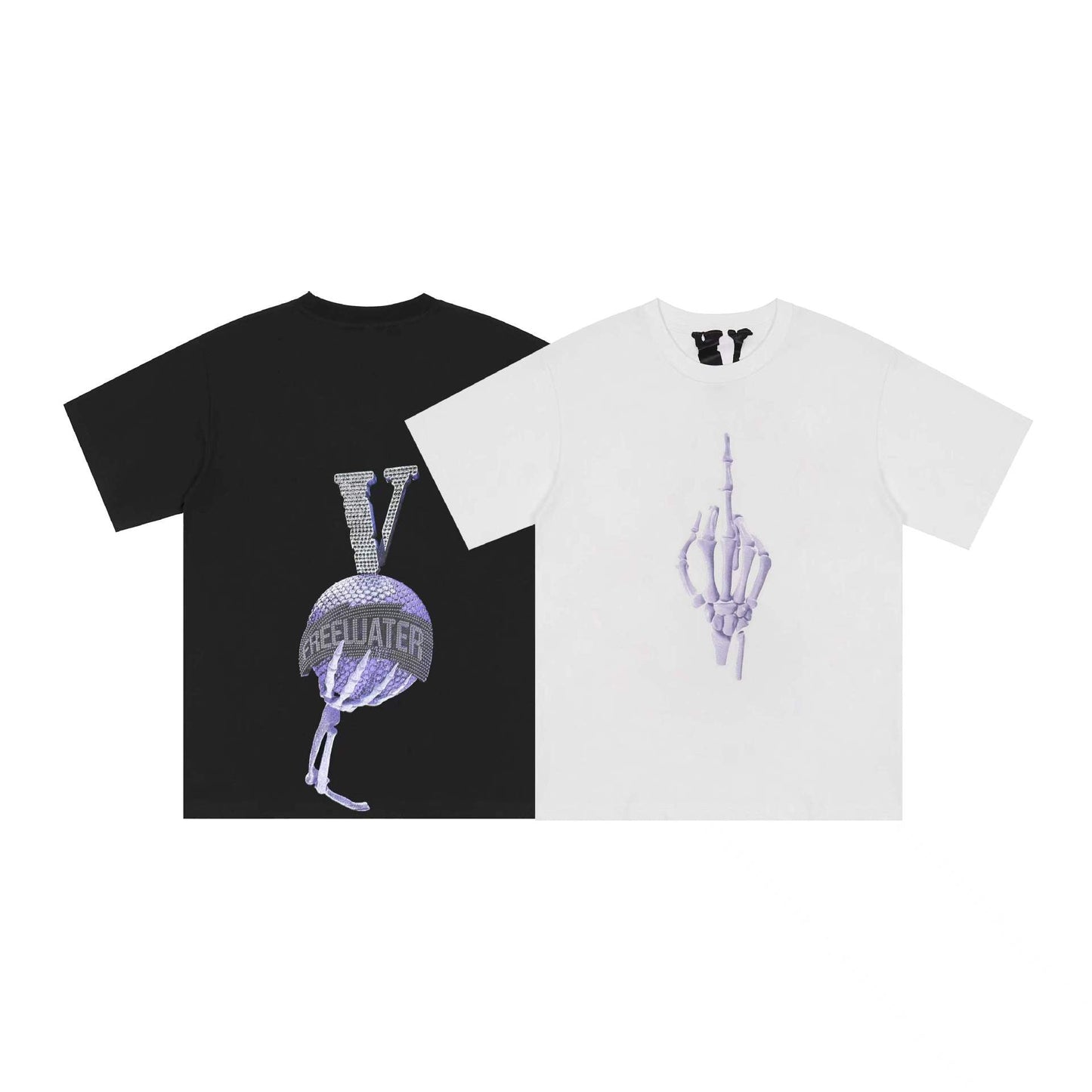Vlone T Shirts Skull Palm Diamond Large V Printed Short Sleeve Men and Women Couple High Street Half Sleeve