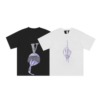 Vlone T Shirts Skull Palm Diamond Large V Printed Short Sleeve Men and Women Couple High Street Half Sleeve