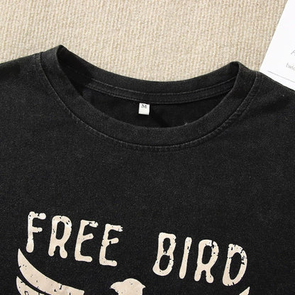 Vintage Rock Band Tshirts Women Retro Free Bird Western Grap