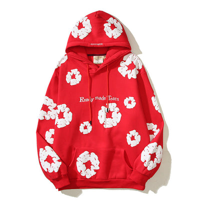 Kanye West Denim Tears Sunday Service Hoodie Autumn Winter Retro Three-Dimensional Foam Flower Print Embroidered Hoodie