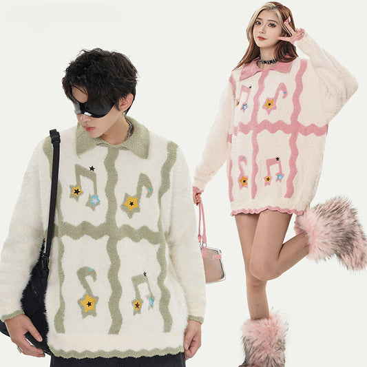 Women Sweater Vintage Polo Lapel French Sweet Sweater