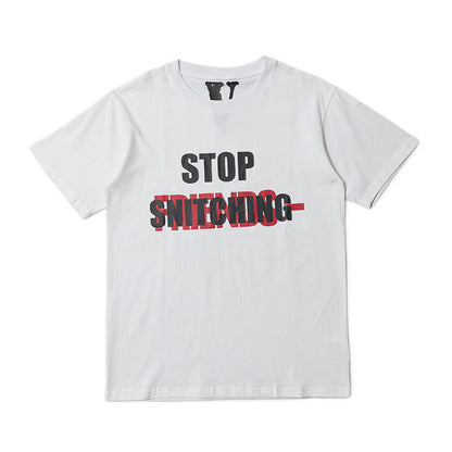 Vlone T Shirts Vlone No Cap High Street Large V-Shaped Female Print Hip Hop Loose Short Sleeve T-shirt for Men and Women