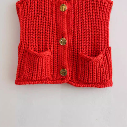 Women Tops Spring/Summer Knitted Vest Single Breasted Short Vest