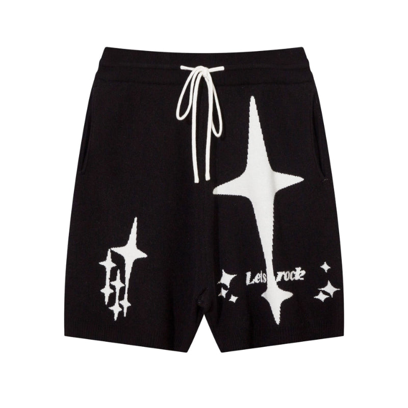 Men Shorts Hip Hop Letters Contrast Color Knitted Sports Shorts