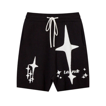 Men Shorts Hip Hop Letters Contrast Color Knitted Sports Shorts