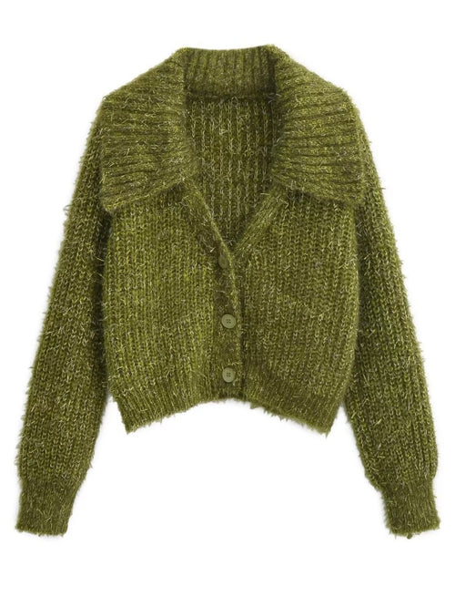 Women Sweater Knitwear Spring and Autumn V-neck Single-Breasted Thick Stick Short Knitted Sweater Cardigan Loose Long Sleeve Jacket