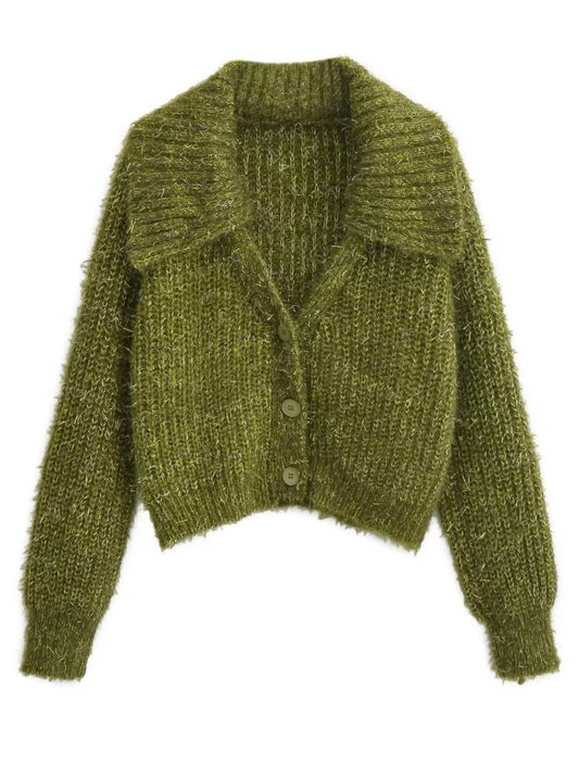 Women Sweater Knitwear Spring and Autumn V-neck Single-Breasted Thick Stick Short Knitted Sweater Cardigan Loose Long Sleeve Jacket