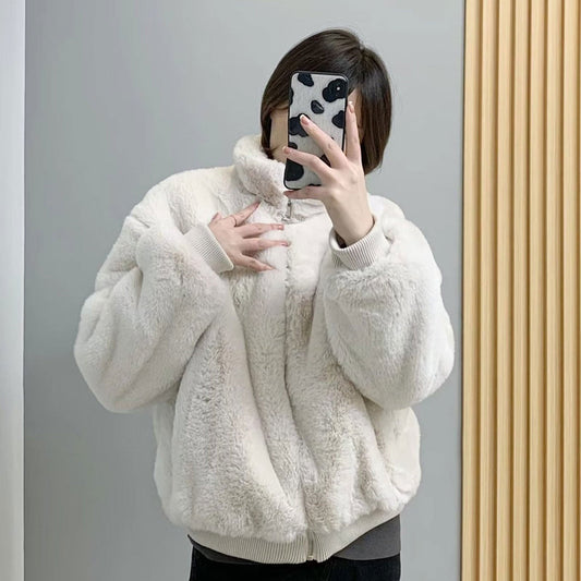 Women Cotton Coat Imitate Rex Rabbit Fur Fur Outer Loose Jacket