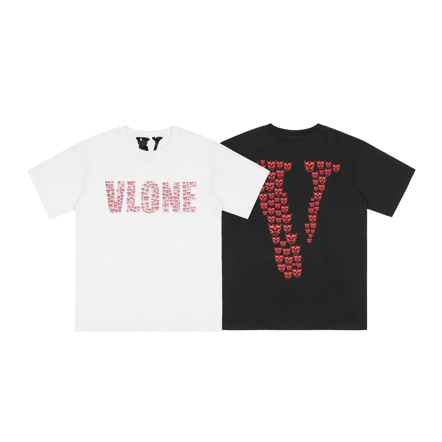 Vlone T Shirts Skull Large V Printed Short Sleeve T-shirt Men and Women Couple High Street Loose Half Sleeve