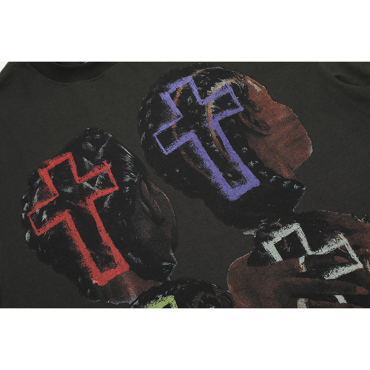Unisex T-Shirts Saint Michael Portrait Print Colored Cross Loose T-Shirt