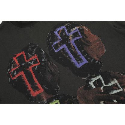 Unisex T-Shirts Saint Michael Portrait Print Colored Cross Loose T-Shirt
