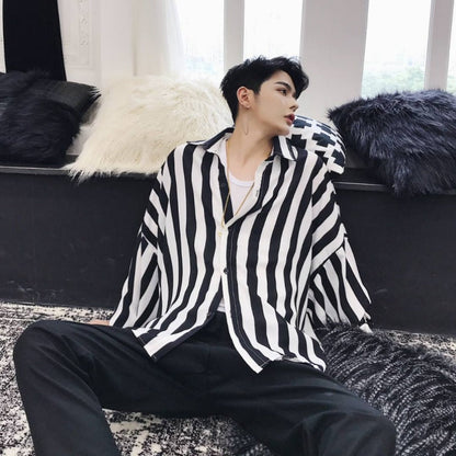 Men Shirts Stripes All-Matching Loose Casual